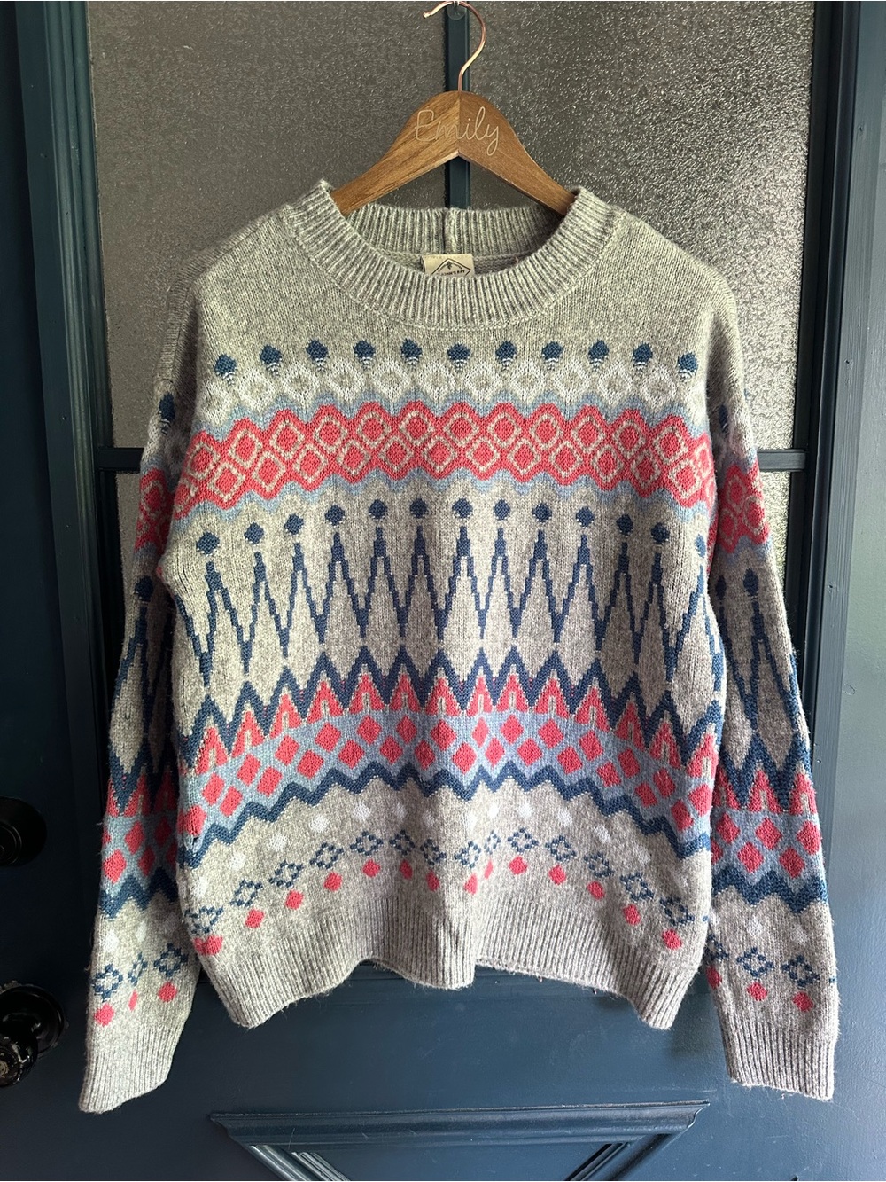 Vintage St. John's Bay Gray Crewneck Sweater with Fair Isle Pattern
